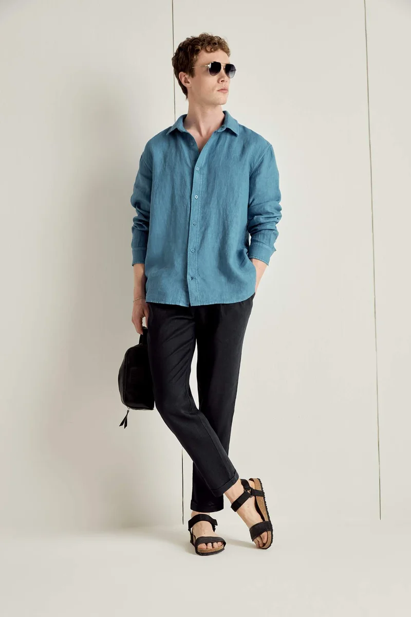 Defacto 100% Linen Relax Fit Woven Long Sleeve Shirt