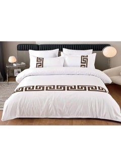llwoo Premium 400 Thread Count Cotton King Size Quilt Cover Set - Luxurious Sateen Weave Printer Striped Bedding with Hidden Zipper Closure - Includes 4 Pillow Cases (White, 220*240 cm) 