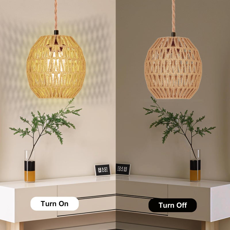 Maliralt Hanging Lamps Rattan Pendant Light Hanging Lights 16.4ft Plug in Cord Pendant Light Fixture Plug Into Wall Outlet Pendant Lighting with On Off Switch for Bedroom Living (Egg Shade) - Image 5
