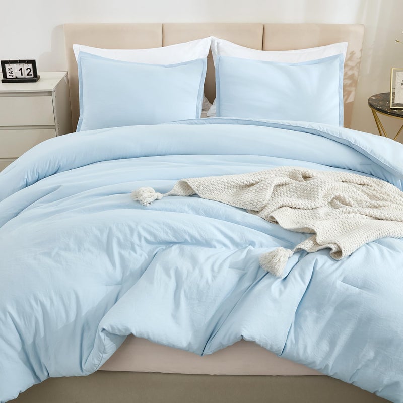 Litanika Litanika Comforters Light Blue Full Size  3 Pieces Lightweight Solid Bedding Comforter Set  All Season Fluffy Bed Set (79x90In Comforter & 2 Pillowcases)  - Image 1