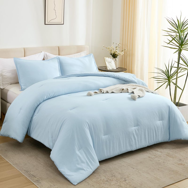 Litanika Litanika Comforters Light Blue Full Size  3 Pieces Lightweight Solid Bedding Comforter Set  All Season Fluffy Bed Set (79x90In Comforter & 2 Pillowcases)  - Image 5