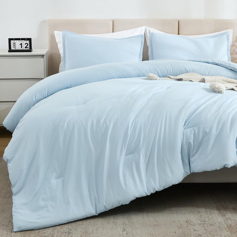 Litanika Litanika Comforters Light Blue Full Size  3 Pieces Lightweight Solid Bedding Comforter Set  All Season Fluffy Bed Set (79x90In Comforter & 2 Pillowcases)  - Image 3