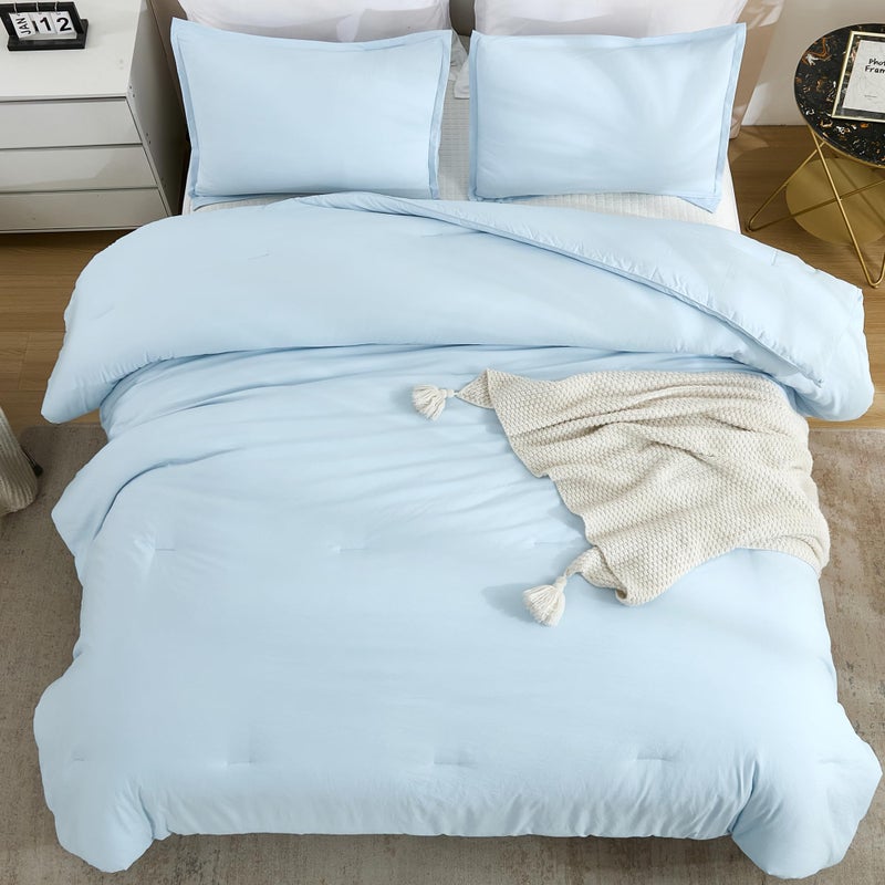 Litanika Litanika Comforters Light Blue Full Size  3 Pieces Lightweight Solid Bedding Comforter Set  All Season Fluffy Bed Set (79x90In Comforter & 2 Pillowcases)  - Image 4
