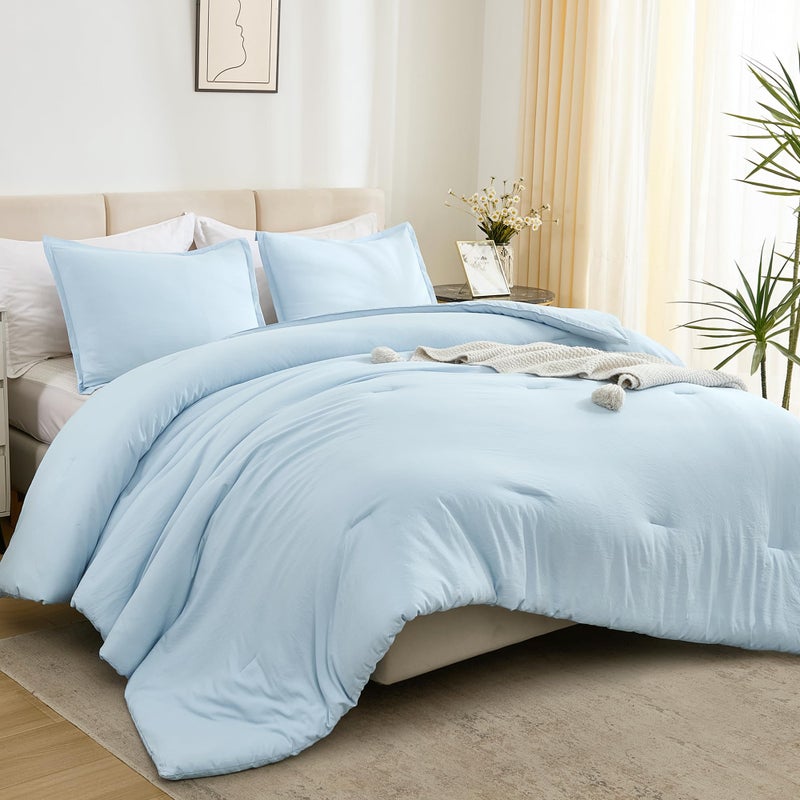Litanika Litanika Comforters Light Blue Full Size  3 Pieces Lightweight Solid Bedding Comforter Set  All Season Fluffy Bed Set (79x90In Comforter & 2 Pillowcases)  - Image 2