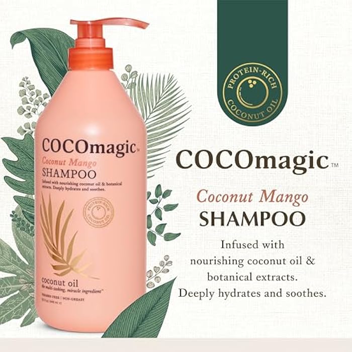 Cocomagic Coconut Mango Nourishing Shampoo | Coconut Oil and Botanical Extracts | Strengthen, Restore Softness and Shine | Paraben Free, Made in USA (32 Fl Oz) - Image 3