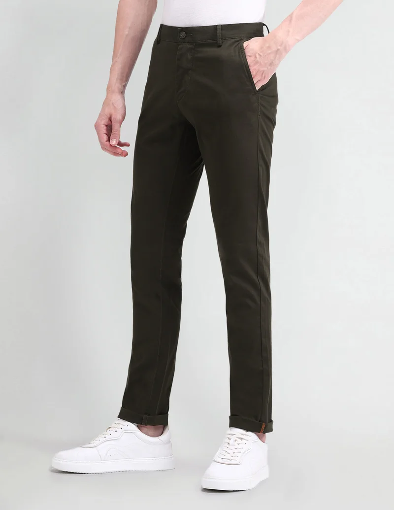 Arrow Dark Brown Slim Fit Dobby Trousers for Men | Best Price UAE