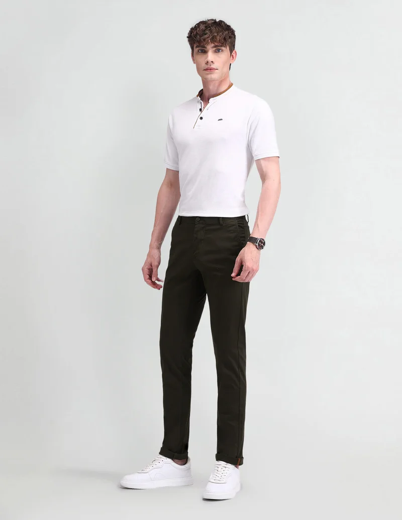 Arrow Dark Brown Slim Fit Dobby Trousers for Men | Best Price UAE