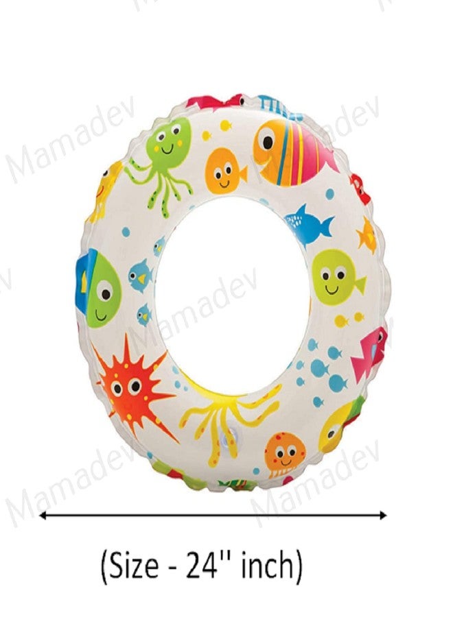Mamadev®:- Pool Party Swimming Ring Kids Learing Ring for Girls and Boys Swimming Tube (6-10Year) (Size - 24''inch) (Multi Color) (1 PIS) - Image 3