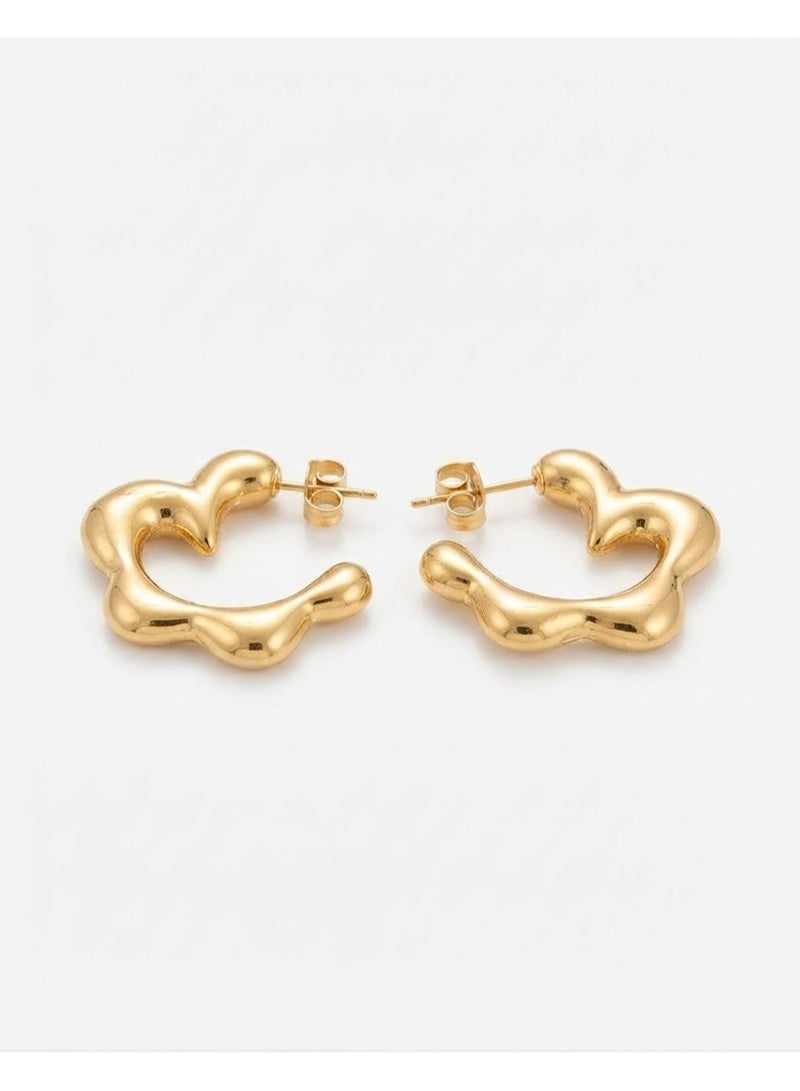 Luxuria These gold women's earrings feature a unique, wavy design resembling a melting flower, adding a touch of modern elegance. - Image 1