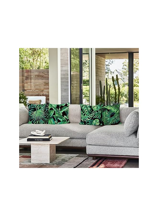 The Bros Set of 4 Tropical Leaves Cushion Covers 45 x 45 cm Green Plant Polyester Linen Decorative Pillowcase for Sofa, Beds, Chairs, Car, Living Room, Home Decor - Image 2