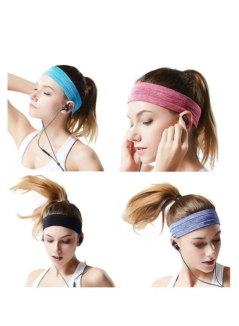 إسكدنيا Moisture Sweat Sports Workout Headbands Wicking Hairband Non Slip Athletic Exercise Sweatbands Cool Sport Hair Bands for Running Stretchy and Quickly Dry Yoga Band Women Men(6 Pack) - Image 2
