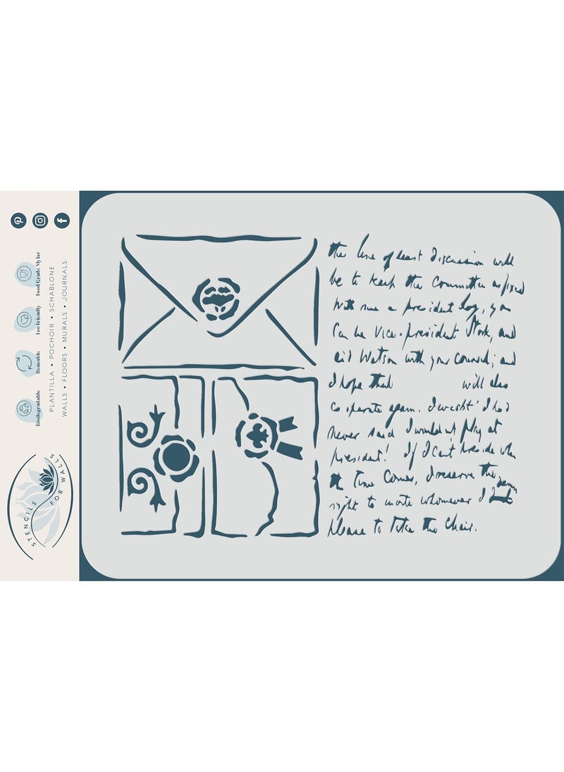 Usnyabni Envelope Stencil, 8.5 x 6.5 inch (M) - Vintage Ephemera Style Script Mail Envelopes Stencils for Painting Template  - Image 2