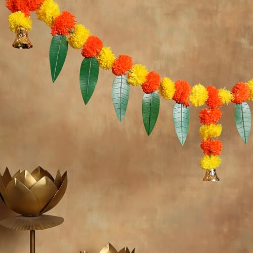 Akaar Decor Artificial Marigold Bandhanwar Door Hanging Toran | Diwali Decoration Items for Home Decor| Festive Decor| Office Decor| -(L:Approx. 3.5ft)-with Mango Leaves Decoration (Multi) - Image 4