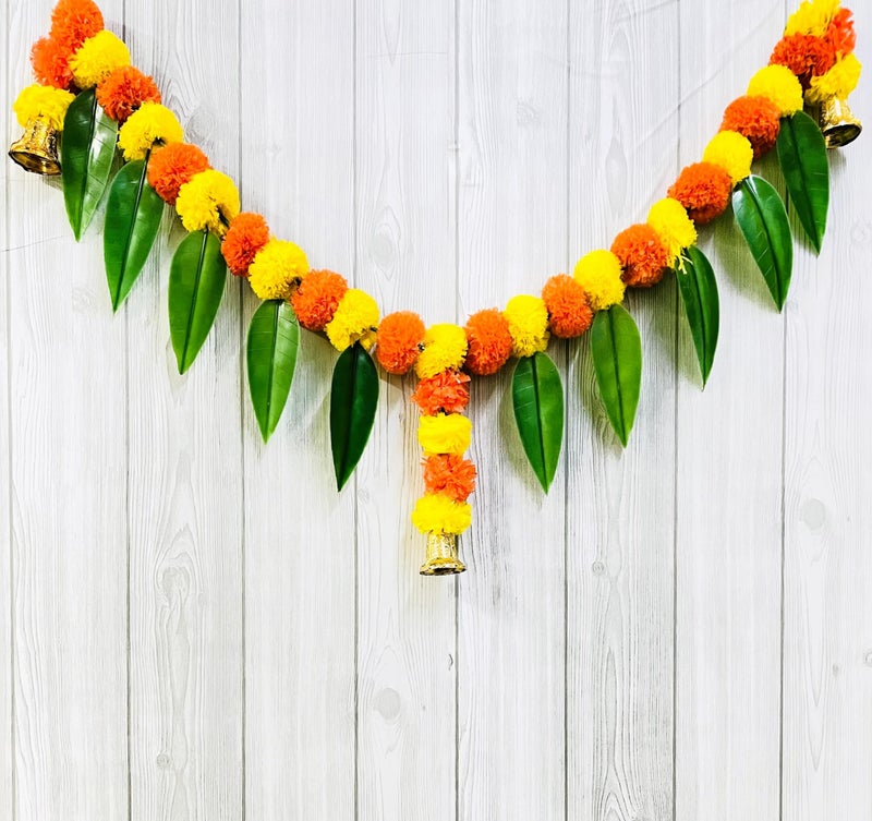 Akaar Decor Artificial Marigold Bandhanwar Door Hanging Toran | Diwali Decoration Items for Home Decor| Festive Decor| Office Decor| -(L:Approx. 3.5ft)-with Mango Leaves Decoration (Multi) - Image 1