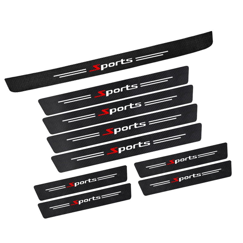 Qurbuns 9 PCS Car Door Sill Protector Carbon Fiber Rear Bumper Guard Strip Leather Threshold Sticker AntiScratch Auto Door Entry Guards Sill Protector Universal for Most Vehicles Black - Image 3