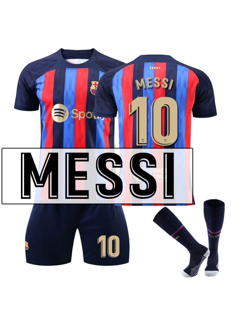 برشلونة المنزل لكرة القدم جيرسي 3 قطع كيت #10 ميسي جيرسي ، السراويل والجوارب مروحة الإصدار - Image 1