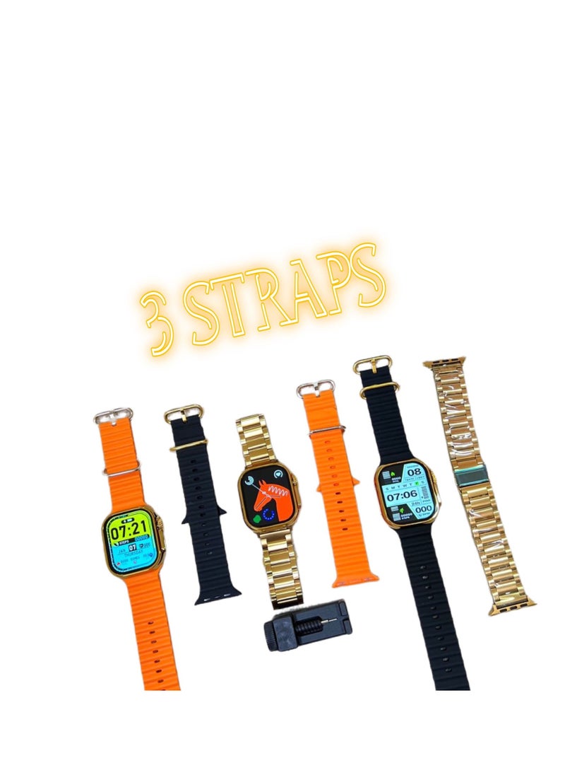 JOROBO - X8 Ultra Max Smart Watch 8 Series 49mm Latest Edition New Arrival with Bluetooth Calling, Wireless Charging With 3 Straps - GOLD - Image 1