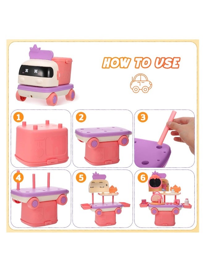 2 In 1 Makeup Pretend Children Makeup Game Toy With 2 Forms  Play Car Toy Set Makeup Table Toys Mobile Makeup Vehicle Makeup Toy Car Hairbrush Makeup Mirror Hair Dryer Transformer Vehicle Makeup Cart Toy - Image 3