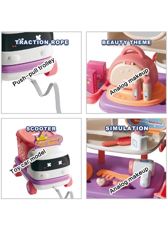 2 In 1 Makeup Pretend Children Makeup Game Toy With 2 Forms  Play Car Toy Set Makeup Table Toys Mobile Makeup Vehicle Makeup Toy Car Hairbrush Makeup Mirror Hair Dryer Transformer Vehicle Makeup Cart Toy - Image 4