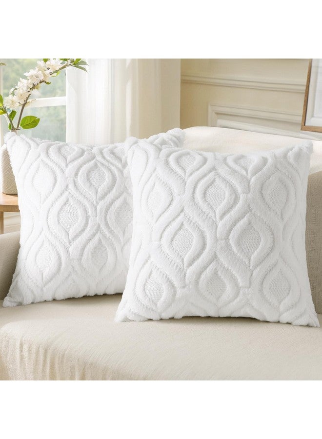 decorUhome decorUhome Throw Pillow Covers 18x18 Inch Set of 2, Soft Plush Faux Wool White Couch Pillow Covers, Spring Solid Dyed Accent Pillow Cases for Sofa Bed Living Room Home Decor - Image 1