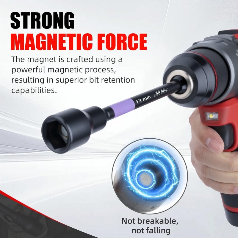 AKM TOOL Nut Driver Set, Color-Coded Magnetic Nut Driver Set, 16 PCS Nut Drivers, 6 Inch, 1/4" Hex Shank, SAE & Metric, Extra Long, Nut driver set for Impact Drill with Storage Case - Image 3