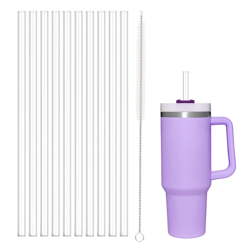 10 Pcs Replacement Straw for Stanley Cup 40 oz 30 oz 64 oz Tumbler Dishwasher Safe Clear Reusable long Straws with Cleaning Brush for Stanley Adventure Tumbler Accessories