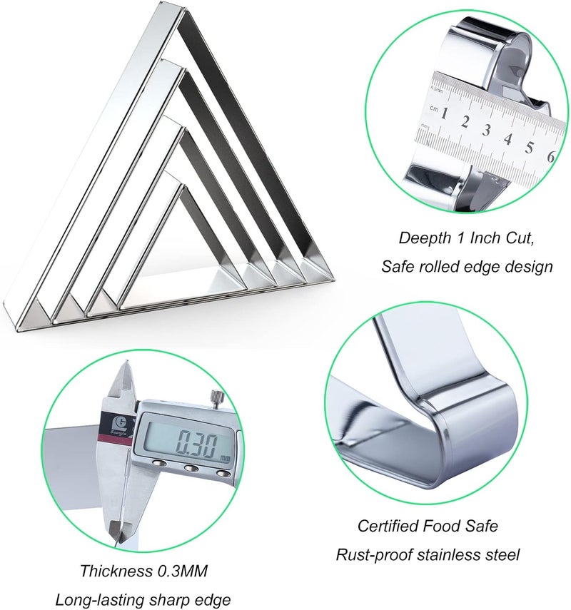 QAAQS Equilateral Triangle Cookie Cutter Set Large - 5 Inch, 4 Inch, 3 Inch, 2 Inch - Geometric Frame Plaque Cookie Cutters Shapes Molds - Stainless Steel - Image 3