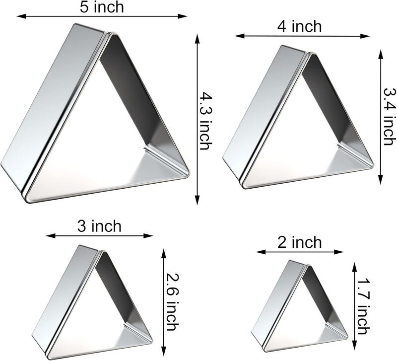 QAAQS Equilateral Triangle Cookie Cutter Set Large - 5 Inch, 4 Inch, 3 Inch, 2 Inch - Geometric Frame Plaque Cookie Cutters Shapes Molds - Stainless Steel - Image 2