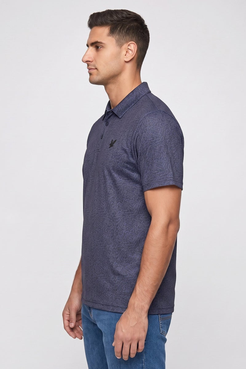 Lyle & Scott Men Regular Fit Allover Print Short Sleeve Polo Shirt, Blue - Image 3