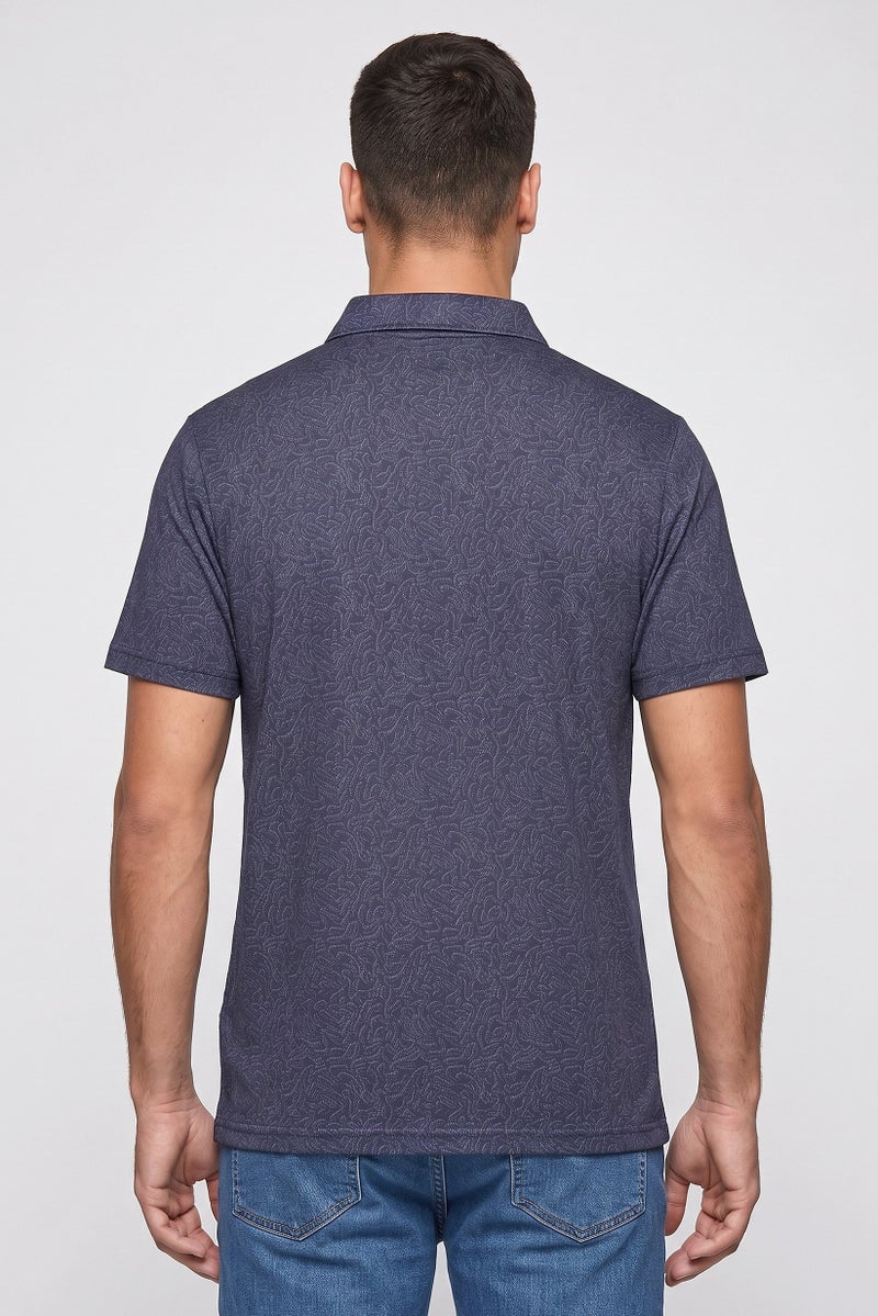 Lyle & Scott Men Regular Fit Allover Print Short Sleeve Polo Shirt, Blue - Image 4