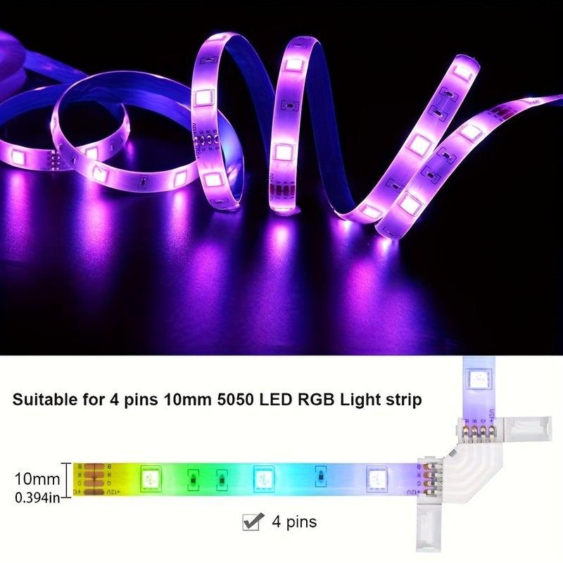 4Pin 10mm Solderless Wireless Quick Connector For 5050 RGB Multicolor LED Strip Light 0.394In Corner Connector 4pcs - Image 3