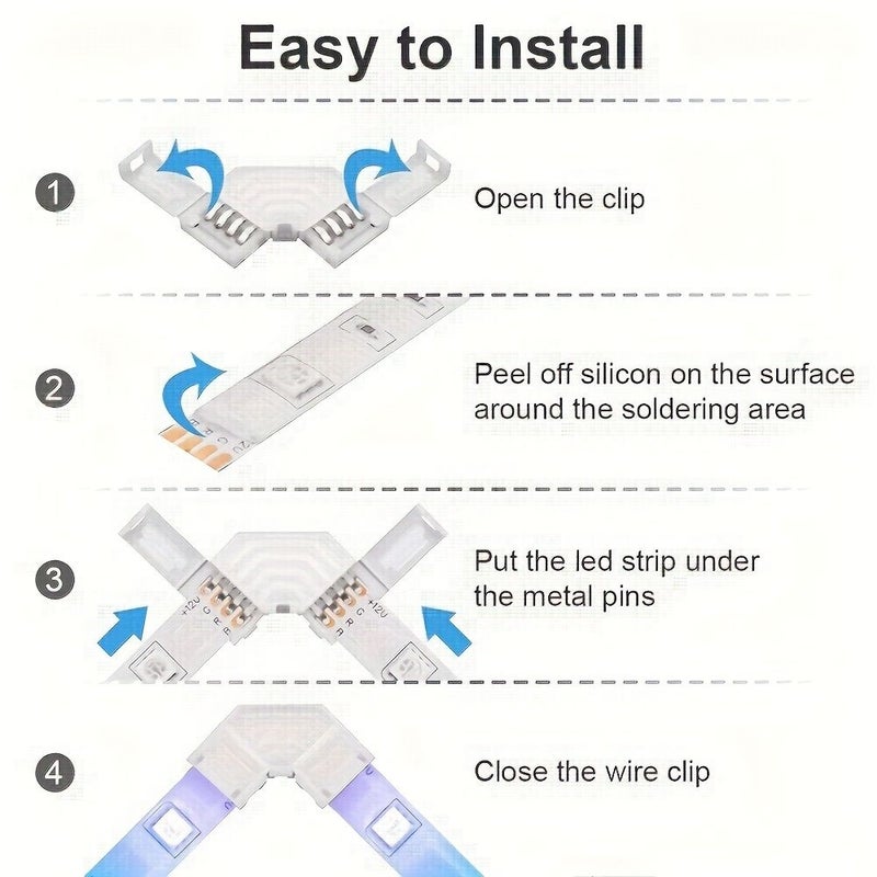 4Pin 10mm Solderless Wireless Quick Connector For 5050 RGB Multicolor LED Strip Light 0.394In Corner Connector 4pcs - Image 2