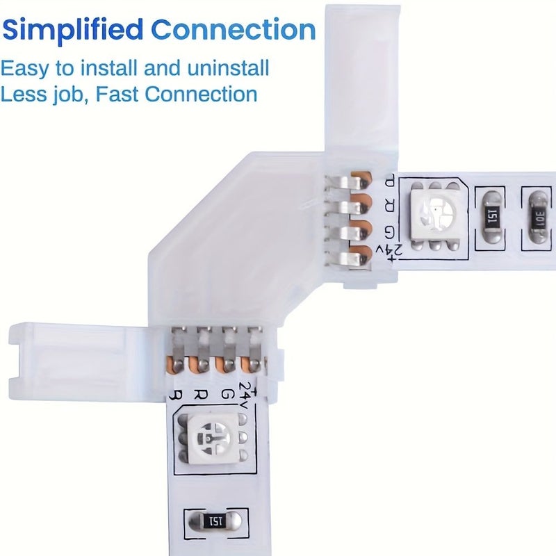 4Pin 10mm Solderless Wireless Quick Connector For 5050 RGB Multicolor LED Strip Light 0.394In Corner Connector 4pcs - Image 4