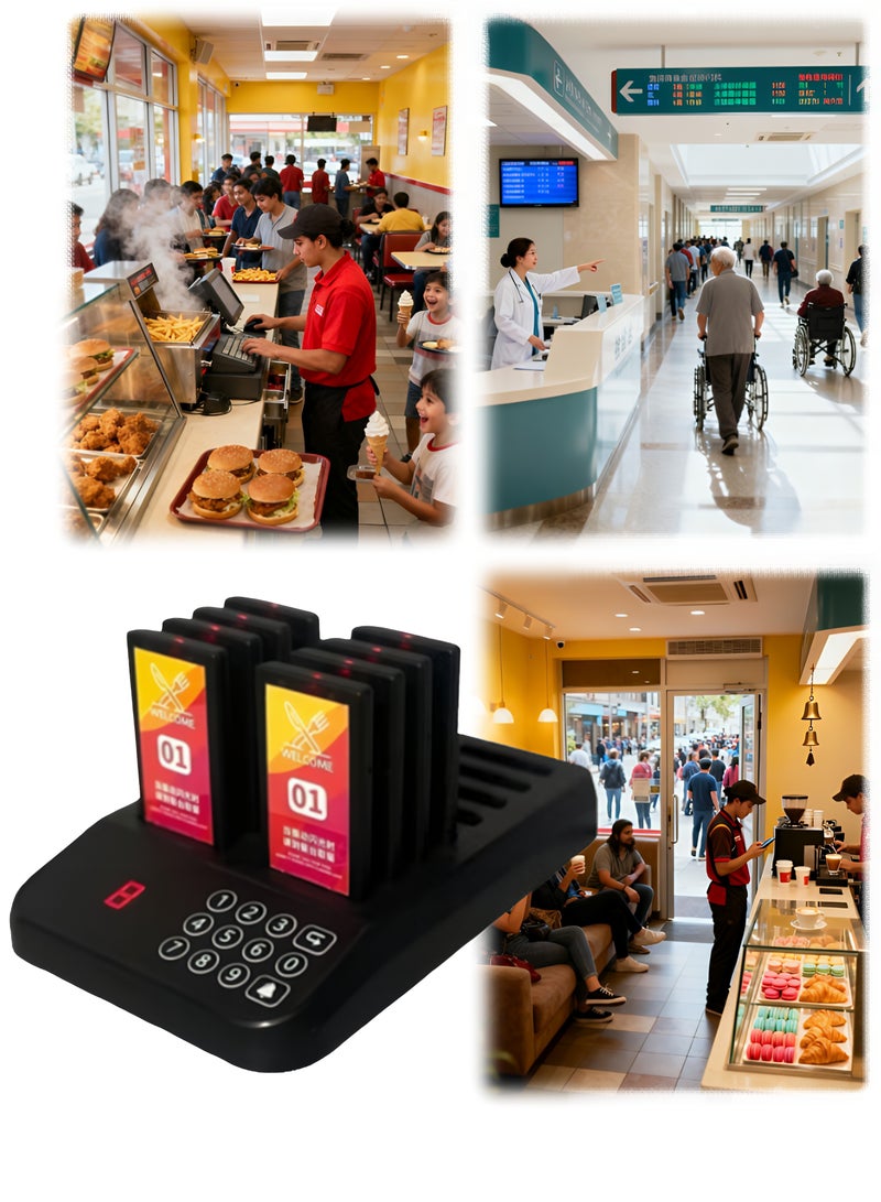 Wireless Pager System – 8 Durable Call Chips, 500m² Coverage, Vibration, LED & Beep Alerts, Waterproof, Oil-Resistant, Compact & Easy to Use, Black - Image 4