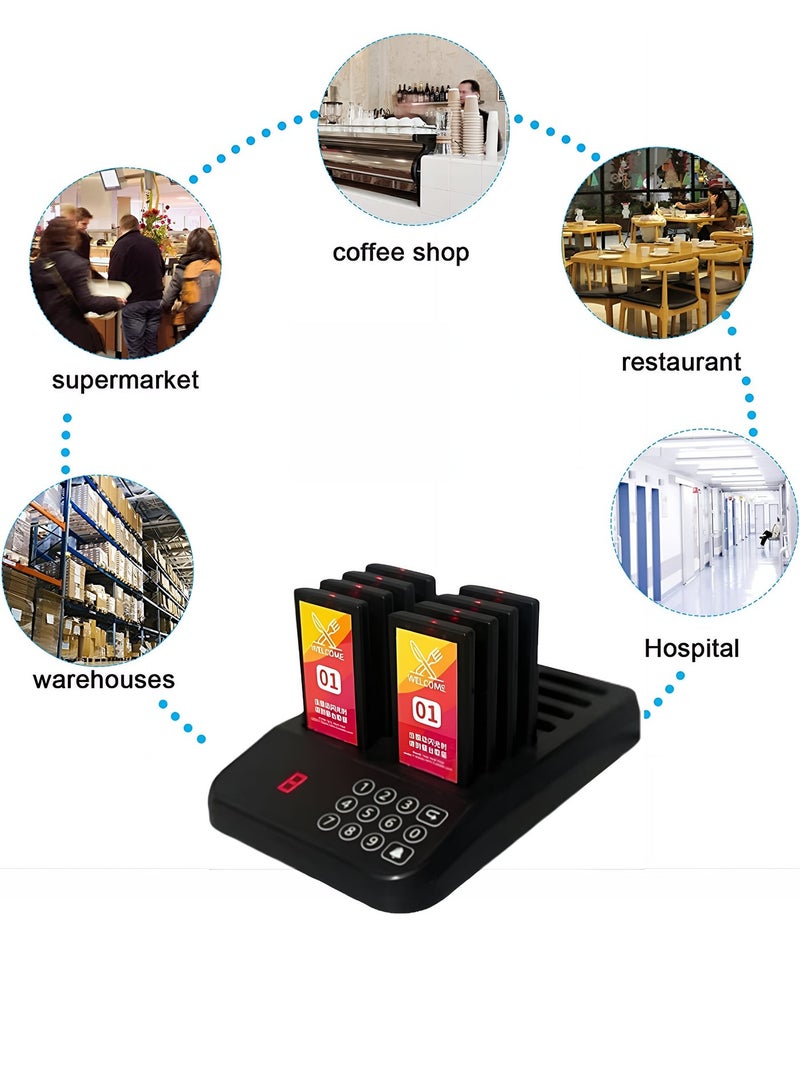 Wireless Pager System – 8 Durable Call Chips, 500m² Coverage, Vibration, LED & Beep Alerts, Waterproof, Oil-Resistant, Compact & Easy to Use, Black - Image 3