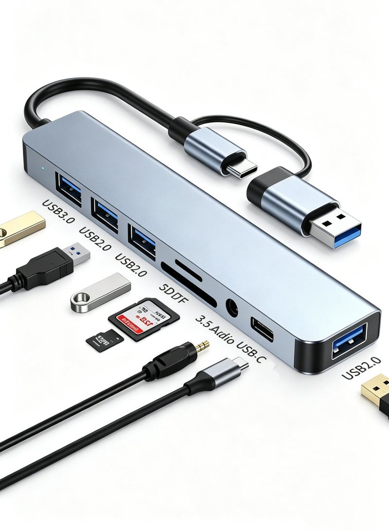 محول USB-C 8 في 1 - منفذين USB-A وUSB-C - سرعة 5 جيجابت/ثانية - قارئ SD/TF - منفذ صوت - متوافق مع لابتوب وMacBook وAndroid - Image 1