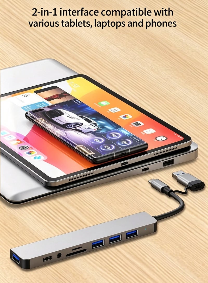 محول USB-C 8 في 1 - منفذين USB-A وUSB-C - سرعة 5 جيجابت/ثانية - قارئ SD/TF - منفذ صوت - متوافق مع لابتوب وMacBook وAndroid - Image 5