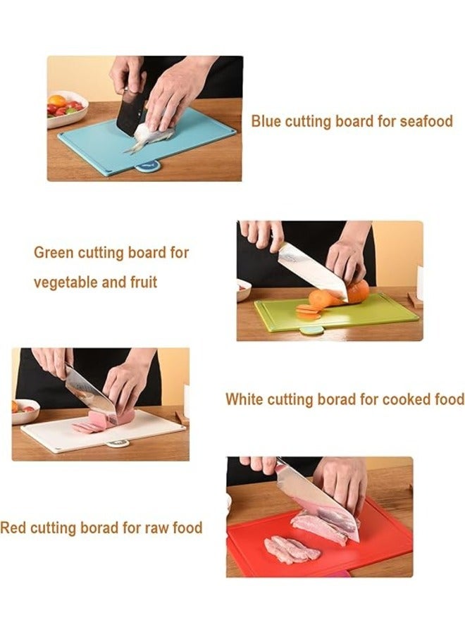 H.F.J HFJ 4-Piece Cutting Board Set with Drainage Holder – Color-Coded, Non-Slip, Durable Chopping Mats for Meat, Fruit, Vegetables, and Fish - Image 4