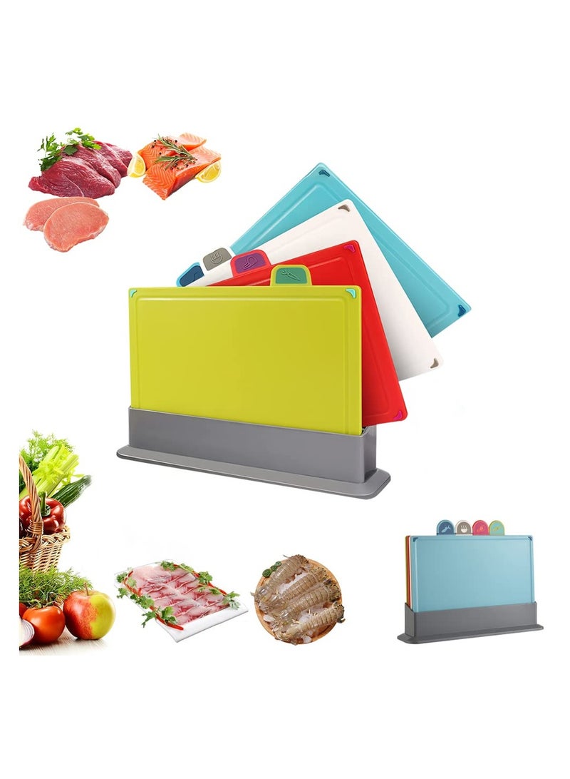 H.F.J HFJ 4-Piece Cutting Board Set with Drainage Holder – Color-Coded, Non-Slip, Durable Chopping Mats for Meat, Fruit, Vegetables, and Fish - Image 1