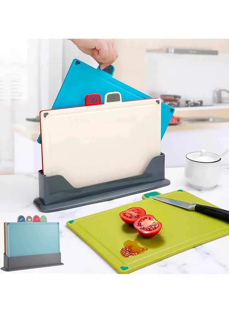 H.F.J HFJ 4-Piece Cutting Board Set with Drainage Holder – Color-Coded, Non-Slip, Durable Chopping Mats for Meat, Fruit, Vegetables, and Fish - Image 2