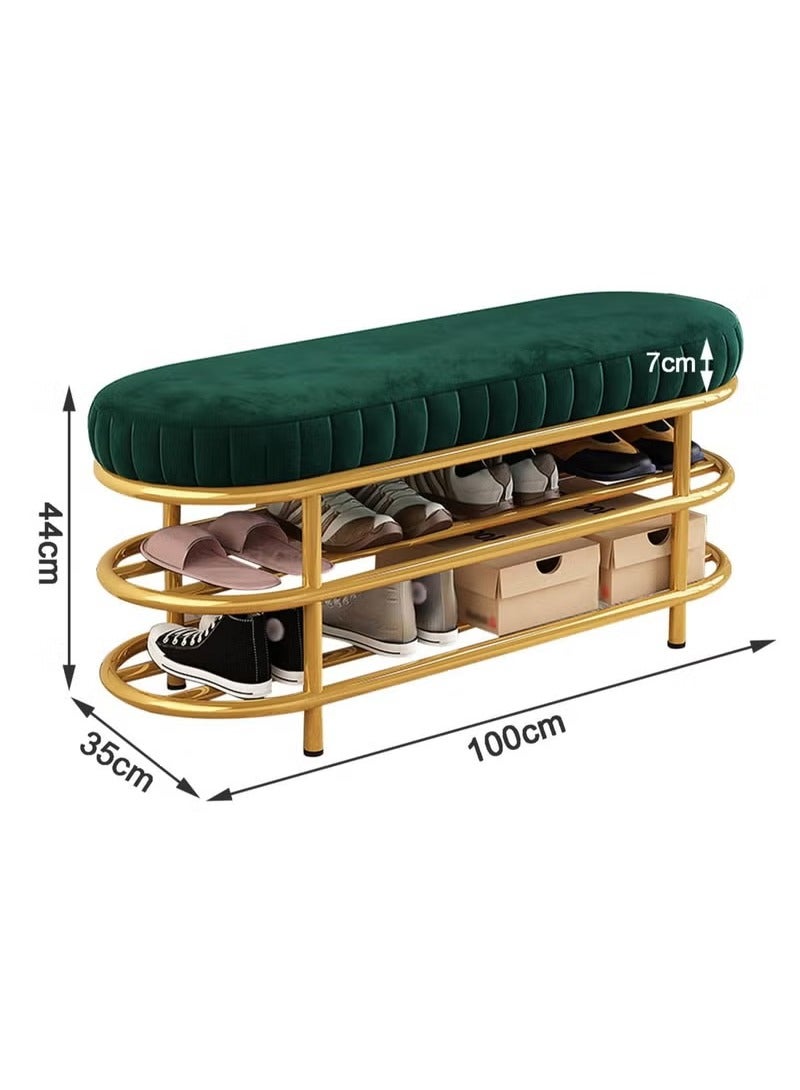 Generic Velvet Shoe Bench with Double Shelf, Modern End Of Bed Bench - Entryway Shoe Rack Bench with Metal Base for Living Room, Bedroom & Hallway  - Image 2