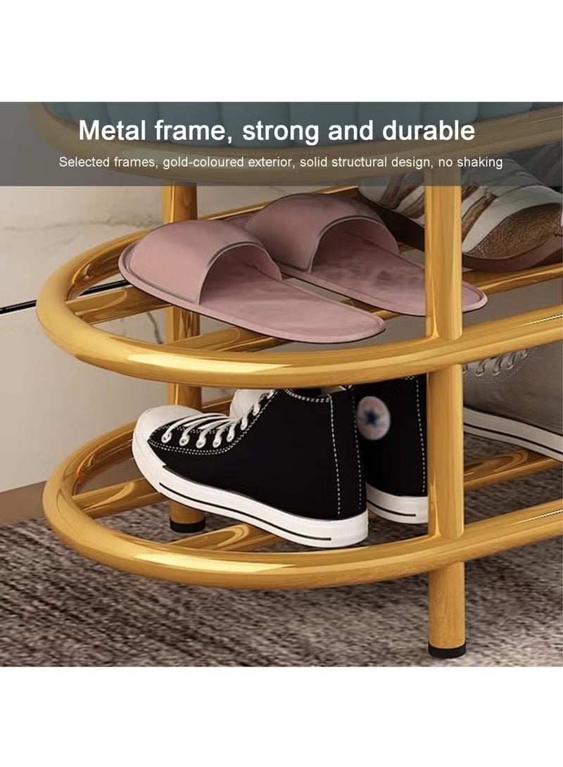 Generic Velvet Shoe Bench with Double Shelf, Modern End Of Bed Bench - Entryway Shoe Rack Bench with Metal Base for Living Room, Bedroom & Hallway  - Image 4