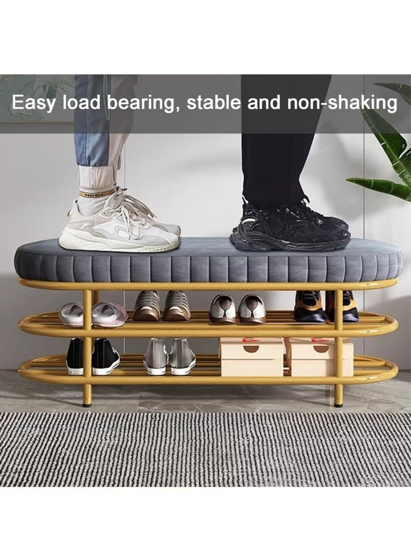 Generic Velvet Shoe Bench with Double Shelf, Modern End Of Bed Bench - Entryway Shoe Rack Bench with Metal Base for Living Room, Bedroom & Hallway  - Image 5