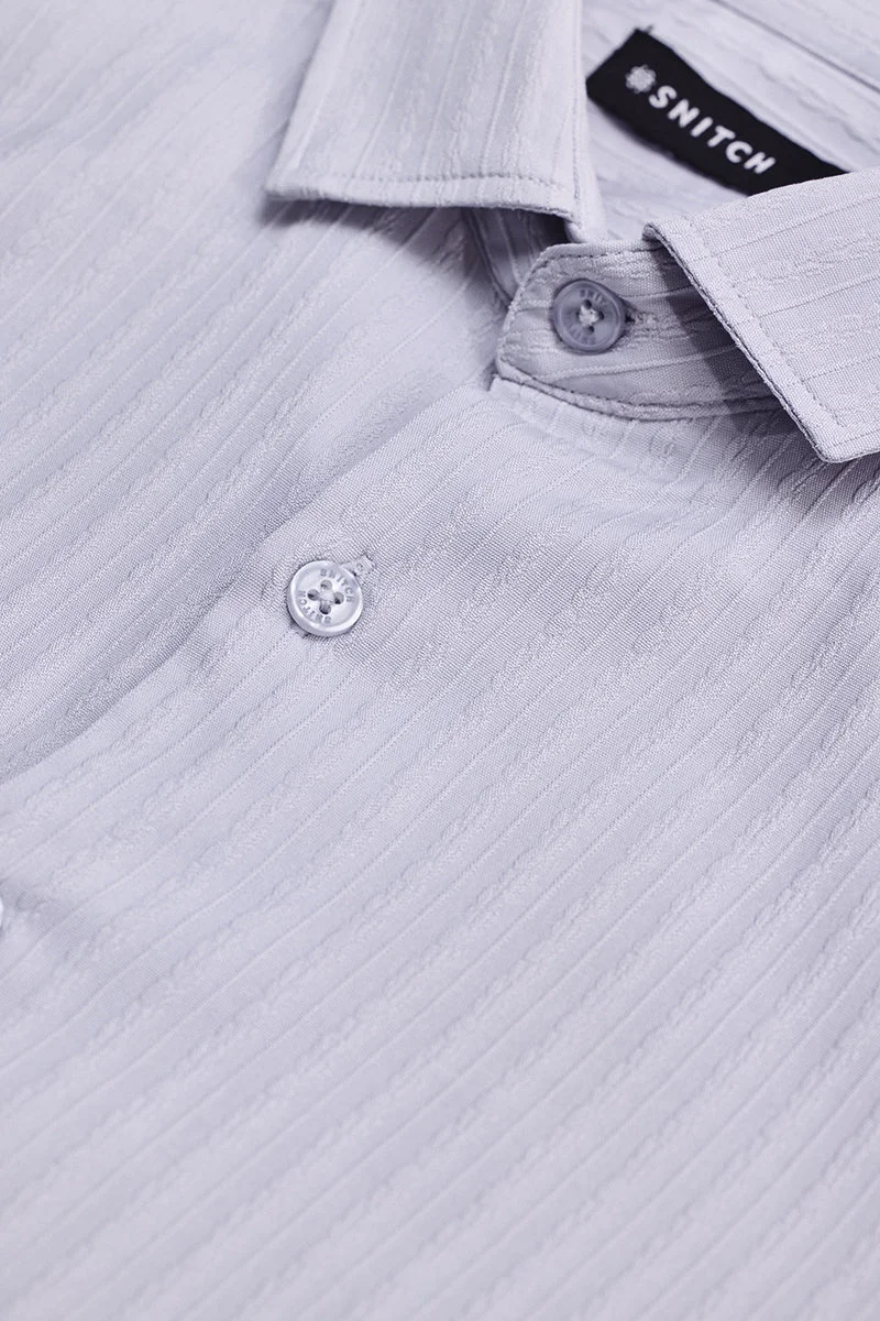 سنيتش Lilac Textured Long Sleeve Slim Fit Casual Shirt