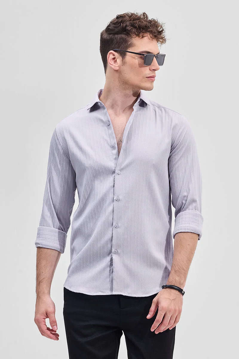 سنيتش Lilac Textured Long Sleeve Slim Fit Casual Shirt