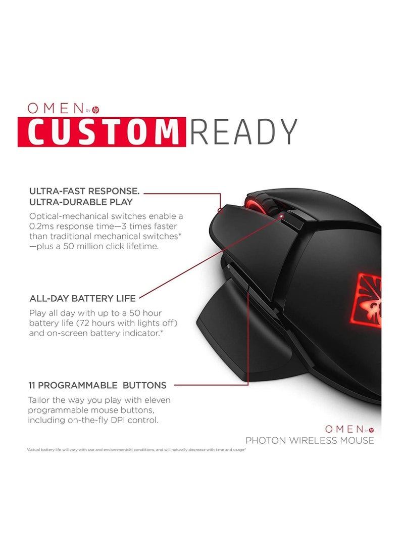 HP - Omen by HP Photon Wireless Gaming Mouse with Qi Wireless Charging, Programmable Buttons, E-Sport DPI, and Custom RGB Lighting Black - Image 1