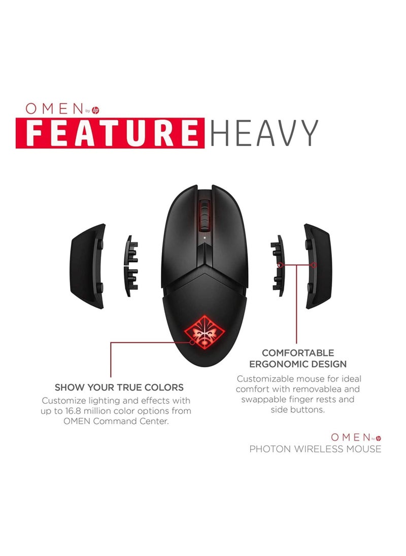 HP - Omen by HP Photon Wireless Gaming Mouse with Qi Wireless Charging, Programmable Buttons, E-Sport DPI, and Custom RGB Lighting Black - Image 1