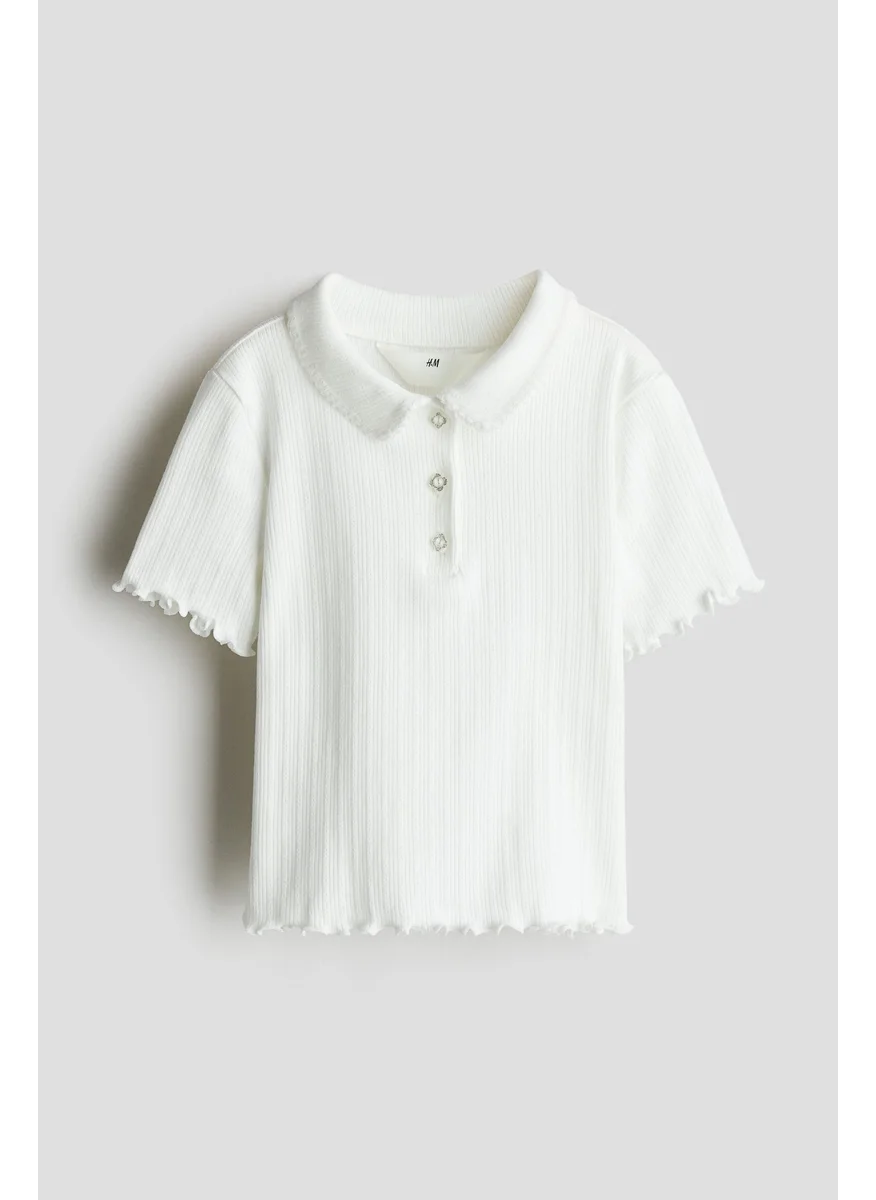 H&M Ribbed Pointelle Jersey Top