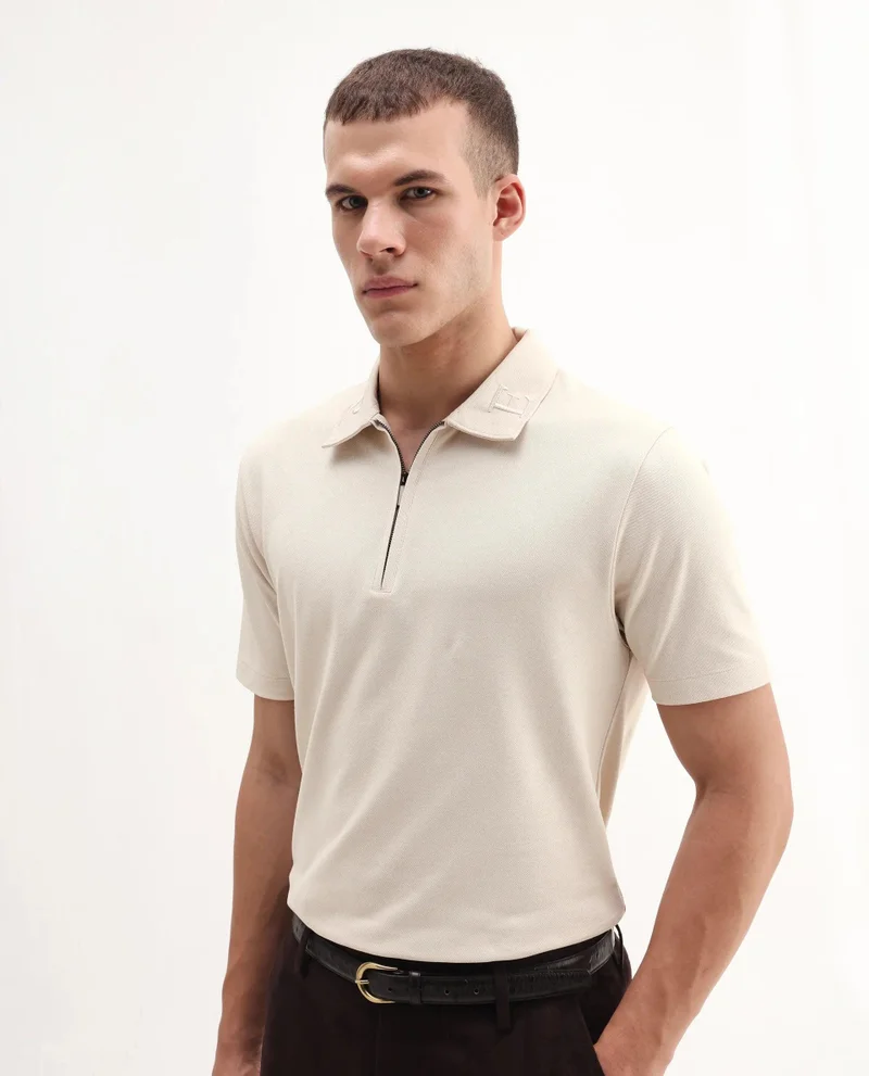 Rare Rabbit Men's Embroidered Collar Zipper Polo