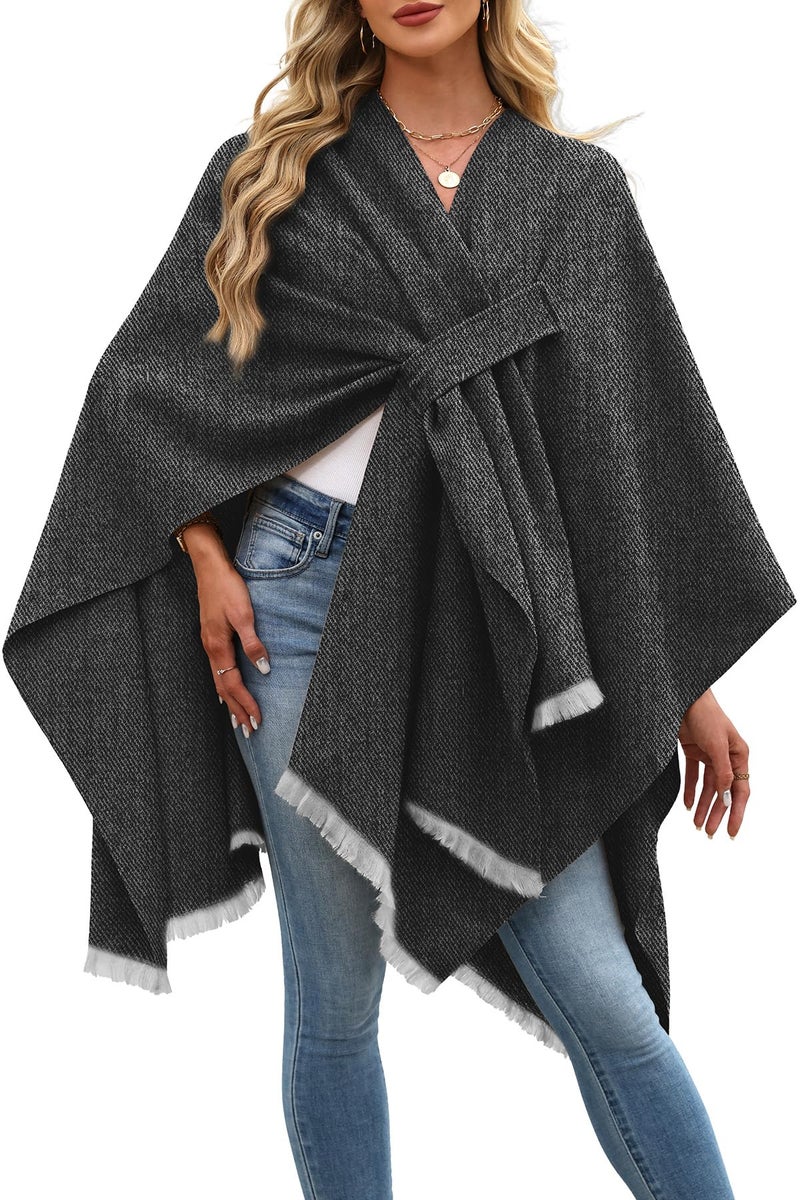 ELLEVEN Shawl Wraps for Women Shawls and Wraps for Evening Dresses Wool Cardigan Sweater Cashmere Winter Scarf Plus Size Pashmina Ponchos Shawl Scarves Casual Fall Dark Gray One Size - Image 1